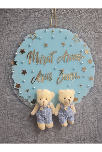 buketiket Arkası Boyalı Renkli Pleksi İkiz Bebek Hastane Bebek Çocuk Odası Kapı Süsü