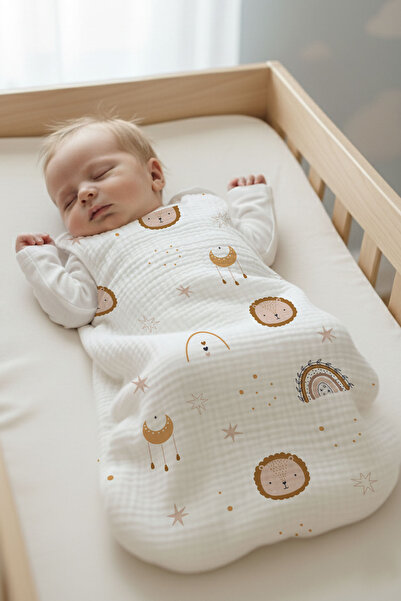 Tuğba Kuğu 4 Kat Müslin Bebek Uyku Tulumu (0-18 AY) - Etnik Aslan