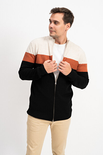 F&K Ανδρική πλεκτή ζακέτα με φερμουάρ Color Block
