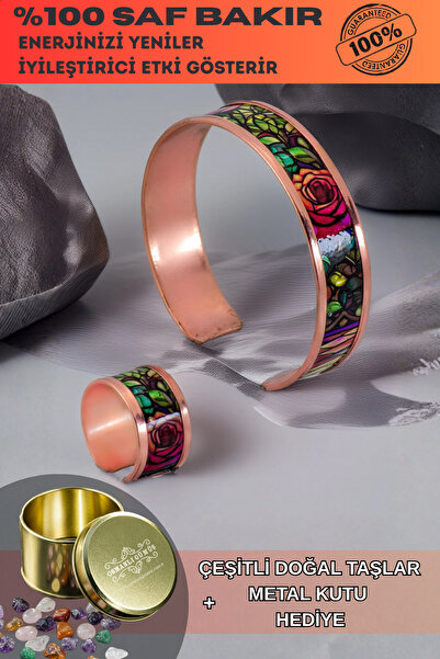 OSMANLI GÜMÜŞ Kadın Bakır Bileklik Yüzük Set - Roselaw Model Özel Baskı Metal...