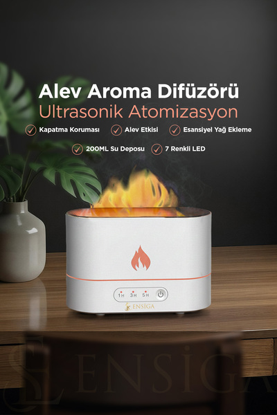 EN SİGA Alev Aroma Difüzör Lamba Ultrasonik Aromaterapi Nebulizatör Hava Nemlendirici Uçucu Yağ Difüzörü