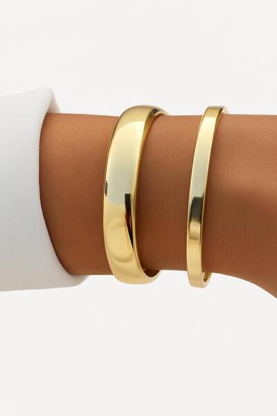 XUPING JEWELRY Stil Incisi/Xupıng Jewelry 14 Ayar Altın Kaplama Düz Kelepçe M...