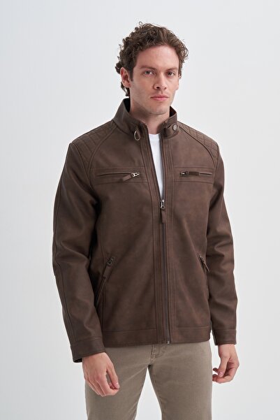 Cazador Slim Fit Vintage PU Δερμάτινο Παλτό Μικτής Κατασκευής