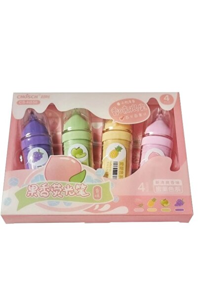 CHOSCH Meyve Kokulu (CS-H850) 4 Çeşitli Fosforlu Kalem Seti -  İşaretleyici K...