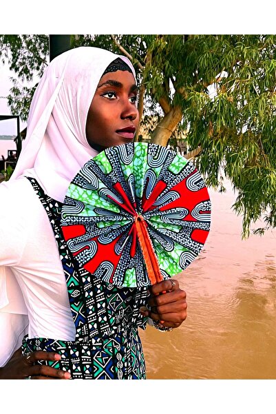 AlminaMia Afrika Yelpazesi, Deri Saplı Yuvarlak Katlanabilir El Yapımı Yelpaze