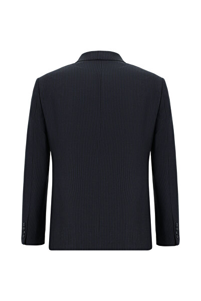 Kiğılı Slim Fit Dar Kesim Çizgili Yünlü Kruvaze Takım Elbise