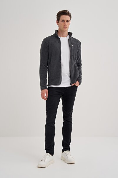 Cazador Basic Polar Fabric Regular Fit Stand Collar Sweat Cardigan