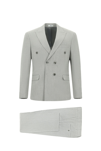 Kiğılı Slim Fit Dar Kesim Çizgili Kruvaze Takım Elbise