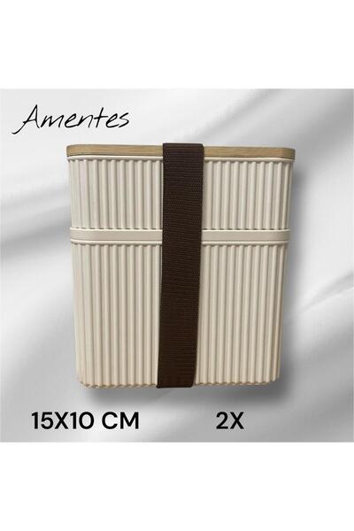 Amentes 2'li Ahşap Kapaklı Lunch Box Ölçü Görselde