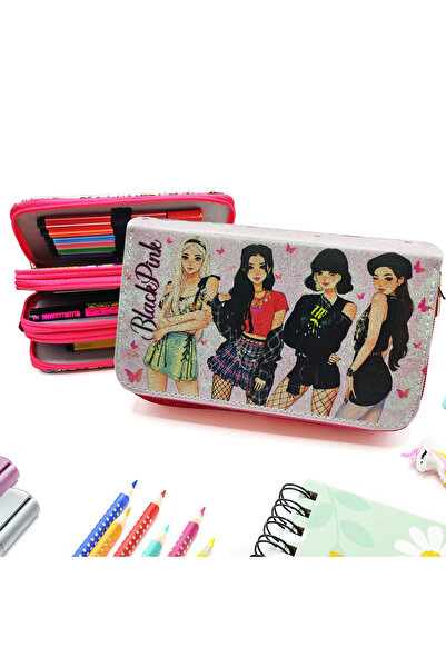 Limmy Glittery Sparkly Blackpink Μολυβοθήκη Vegan Δερμάτινη θήκη για στυλό με τρία διαμερίσματα - Ροζ