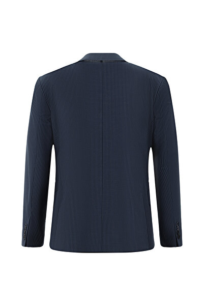 Kiğılı Slim Fit Dar Kesim Yünlü Çizgili Beli Lastikli İpli Kruvaze Takım Elbise