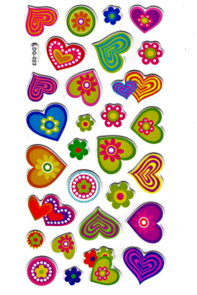 Limmy Стикери с шарени сърца - релефен етикет за планер, 17x9 см (Ldg023)