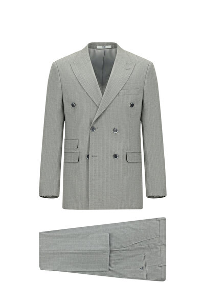 Kiğılı Slim Fit Dar Kesim Çizgili Kruvaze Takım Elbise