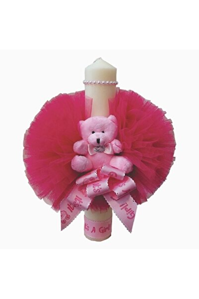 OEM Lumanare Botez fetita diametrul 6 cm lungime 35 cm cu pom-pon Roz supadim...