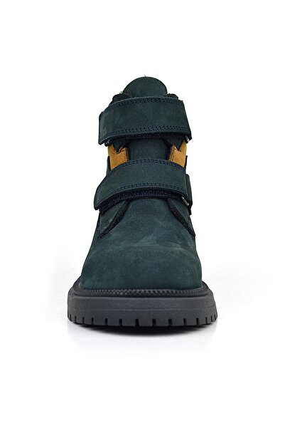 Rakerplus Γνήσιο δέρμα Σκούρο Πράσινο Ταν Velcro Χειμερινές Παιδικές Μπότες