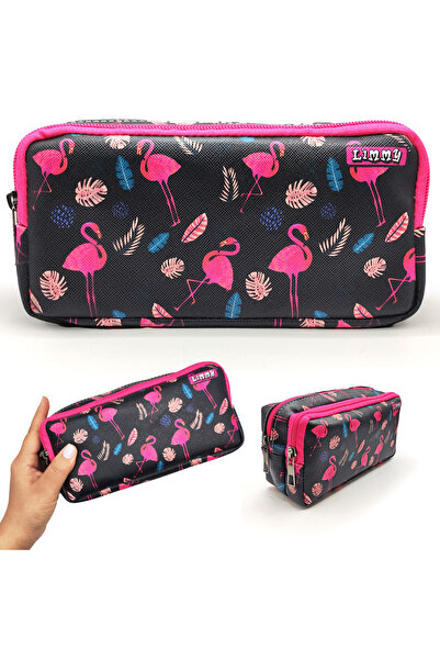Limmy Μολυβοθήκη Μαύρη Μολυβοθήκη Flamingo Vegan Δερμάτινη θήκη για στυλό δύο τμημάτων
