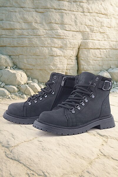 Rakerplus Справжня хутряна шкіра, чорний нубку, шнурівка, застібка-блискавка, дитячі зимові черевики