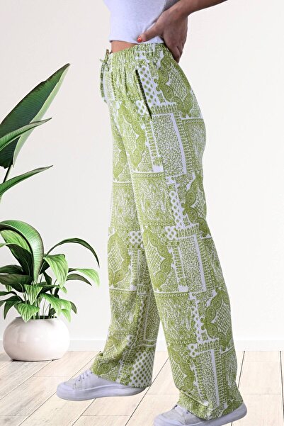 Mood Lab Kadın Beli Lastikli Şal Desen Baskılı Bürümcük Palazzo Pantolon