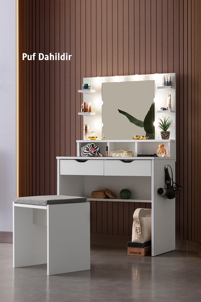 benim odam Diva Hollywood Led Işıklı Aynalı Raflı Çekmeceli Kulis Makyaj Masa...