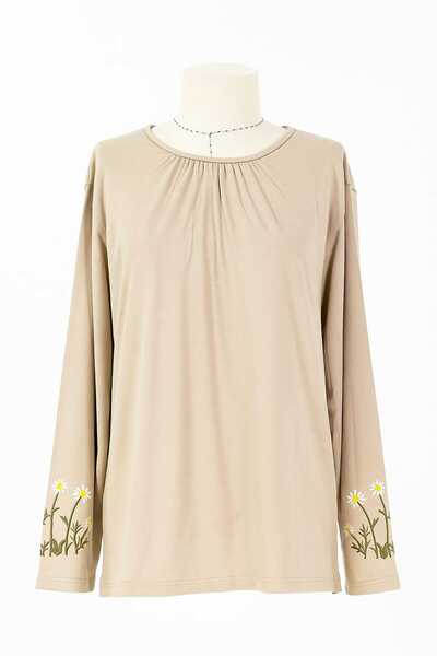 Nacar Moda Kadın Likralı Orta Yaş Ve Üzeri Dört Mevsim Krem Anne Penye Bluz Yeni Sezon Kolu İşlemeli