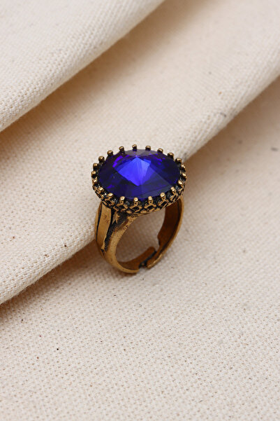 Süspüs Accessories LACİVERT YUVARLAK TAŞLI AYARLANABİLİR OTANTİK YÜZÜK