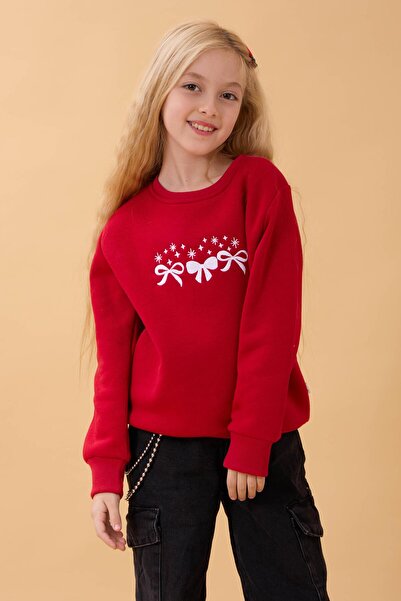 Perendi Детска блуза с бродерия на врата за момичета, червена
