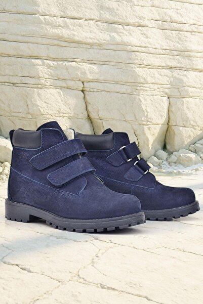 Rakerplus Neson Справжня шкіра Синій нубку з хутром на липучці Дитячі черевики