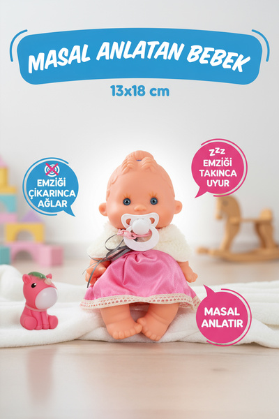 hak-iş oyuncak Masal Anlatan Emzikli Bebek ve Minik Arkadaşı Oyuncak Seti - Pembe Elbiseli