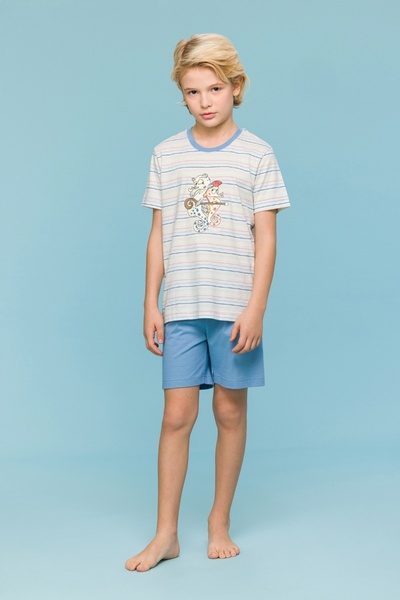 Woody Πιτζάμες για αγόρια 2-8 ετών - 920 - Μπλε ριγέ με θέμα το ιππόκαμπο