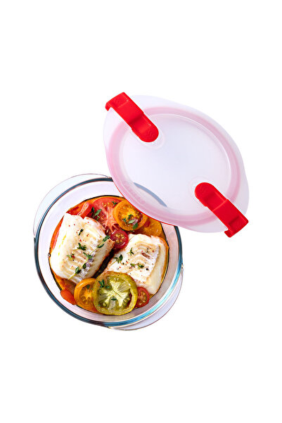 Pyrex Yuvarlak Kapaklı Mikrodalga Fırına Uygun Saklama Kabı 1.1 L
