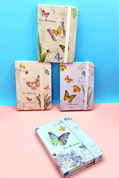 Limmy Purple Butterfly Patterned A7 Notebook - Elastic Pocket