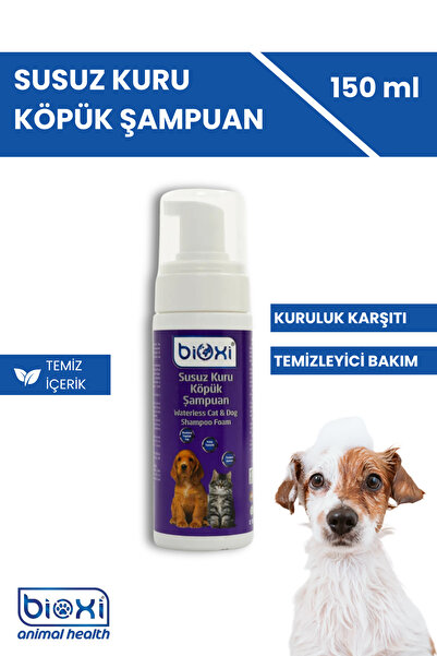 Bioxi Kedi Ve Köpek Için Kuruluk Karşıtı Temizleyici Bakım Köpüğü, Sussuz Kuru Köpük Şampuan 150 ml