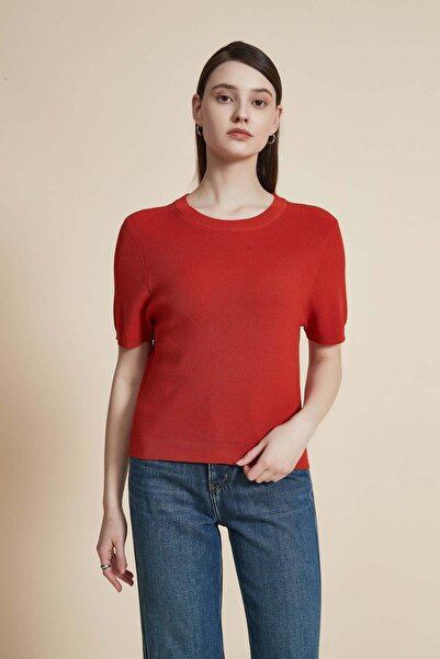 Yola بلوزة سادة مضلعة بأكمام قصيرة