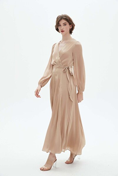 Nichii Long Flared Sleeve V-Neck Ruffled Women's Dress