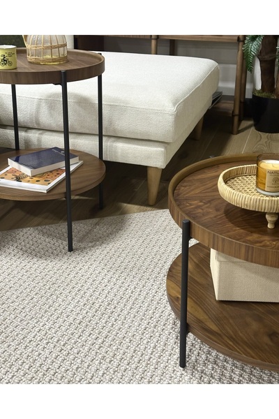 LAGOMA Harmonia Yuvarlak Orta Sehpa Ahşap Raf Metal Ayak - 80 cm