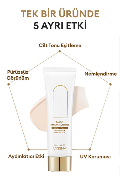 Missha Pürüzsüz, Aydınlık ve Işıltılı Görünüm Sunan Makyaj Bazı 50ml Glow Tone Up Sun Base SPF50+/PA++++