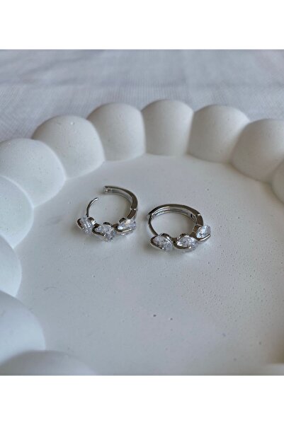 DEMOKAN Kadın Küpe Üç Elmas Taş Halka Küpe