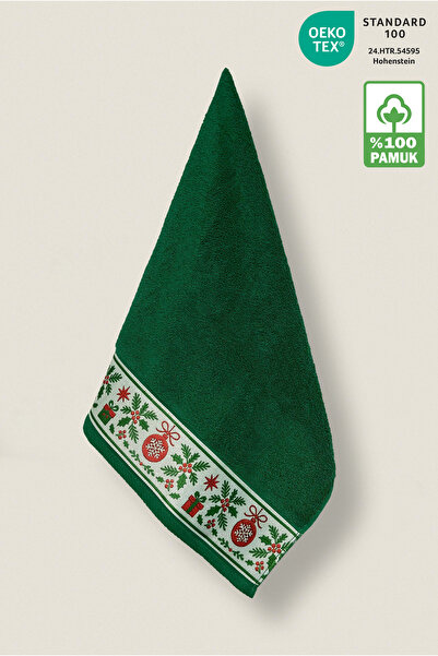 Ellaline Christmas Towel 100% Cotton Christmas Concept Hand, Face and Kitchen Towel Green 50X90Cm 1 Piece