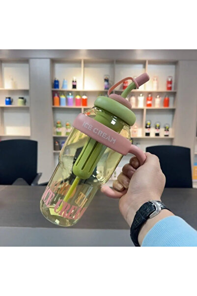 Genel Markalar Ice Cream Su Matarası Pipetli Süzgeçli Detoks Suluk PP+PC Ve BPA İçermez