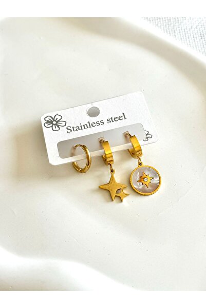 DEMOKAN 3 قطع من أقراط Sedef Polar Star المقاومة للتشويه - للنساء