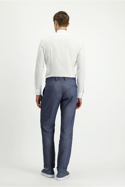 Kiğılı Slim Fit Dar Kesim Desenli Keten Karışımlı Pileli Klasik Kumaş Pantolon