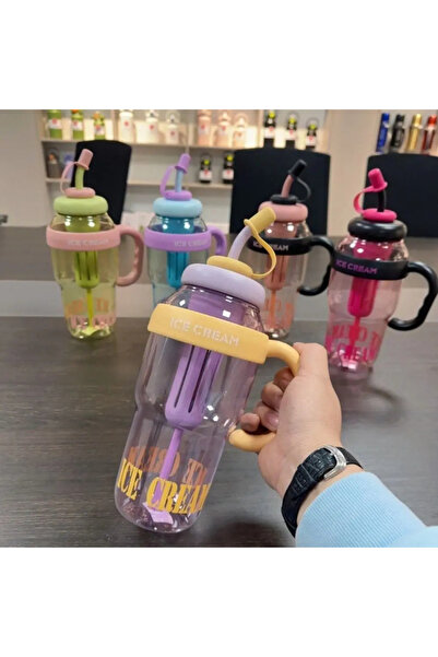 Genel Markalar Ice Cream Su Matarası Pipetli Süzgeçli Detoks Suluk PP+PC Ve BPA İçermez