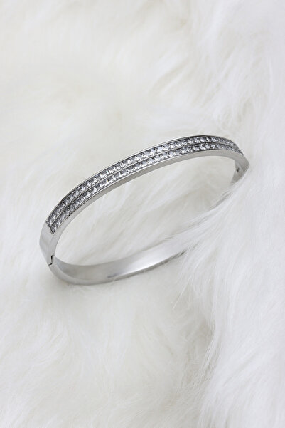 LA PERRY ACCESSORIES سوار مشبك فضي من الحجر الأبيض