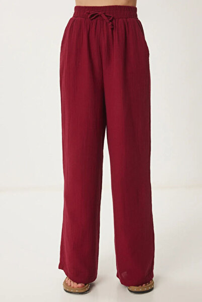 Balenbi Women's Lightweight Transparent Elastic Waist Palazzo Muslin Pants 1096