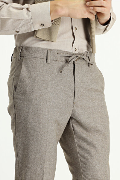 Kiğılı Super Slim Fit Ekstra Dar Kesim Beli Lastikli İpli Desenli Likralı Klasik Kumaş Pantolon