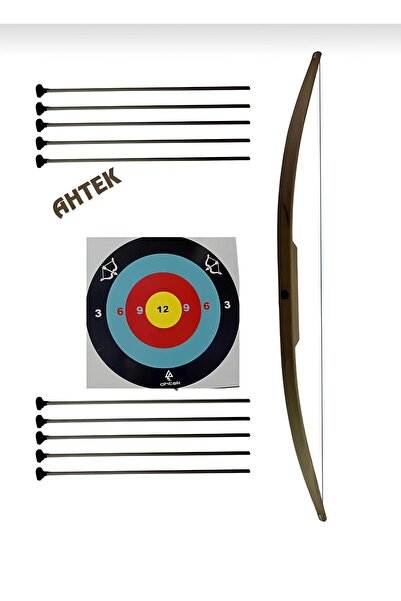 Ahtek Doğal Ahşap Ok Yay Hedef Seti, 1 Adet Yay + 10 Adet Ok + Hedef