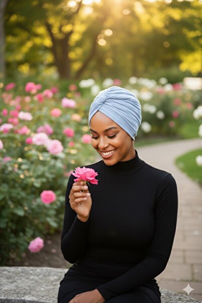 fidan bone Pamuklu Bantlı Çapraz Astarlı Mavi Hazır Türban Tesettür Havuz Bonesi Medikal Kullanıma Uygun
