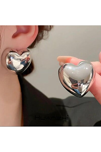 DEMOKAN Women's Earrings Large Chubby Heart Steel Earrings