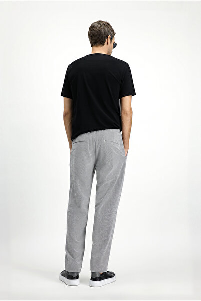 Kiğılı Regular Fit Lycra Striped Classic Fabric Trousers with Elastic Waist and Drawstring Pleats