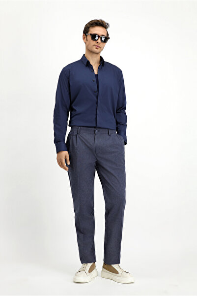 Kiğılı Regular Fit Çizgili Keten Karışımlı Pileli Klasik Kumaş Pantolon